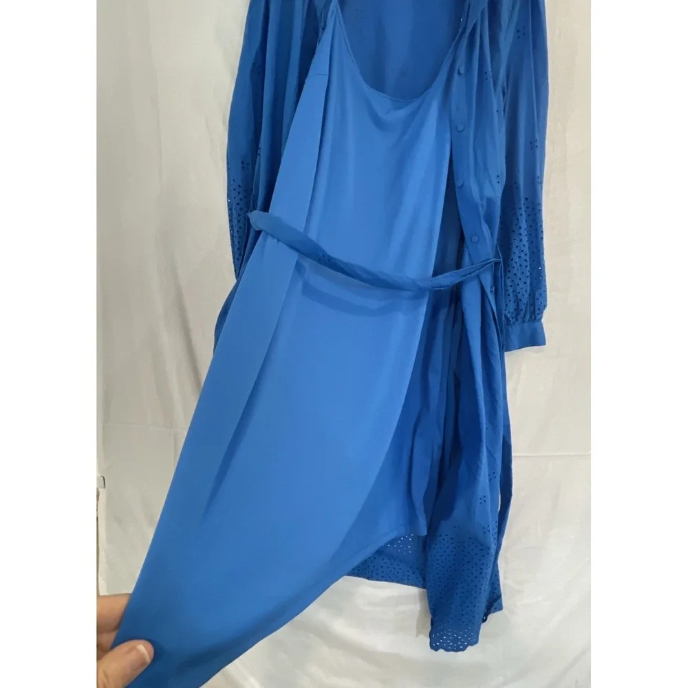 NWT Julia Jordan Women's Sz XL Long-Sleeve Layered Cotton Eyelet Midi Dress Blue
